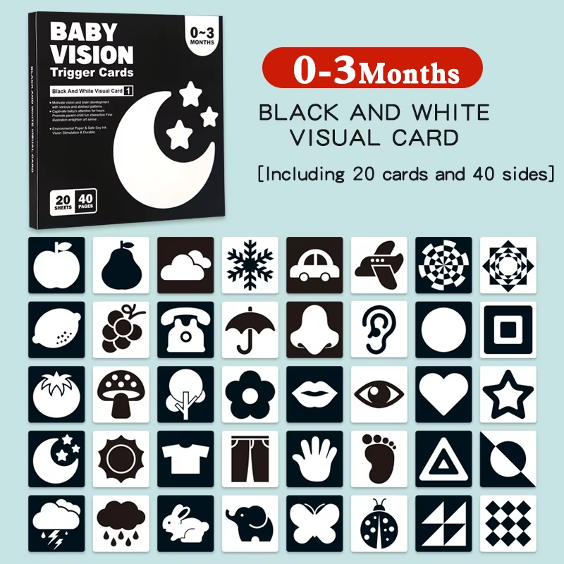 Baby Visual Stimulation Cards Montessori High Contrast Flash Card Infant Gift for Children Cognition Toy