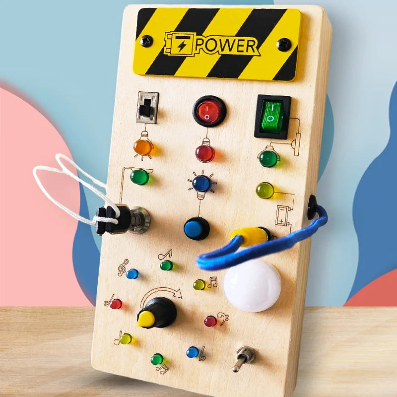 Wooden Busy Board with LED Light Switch